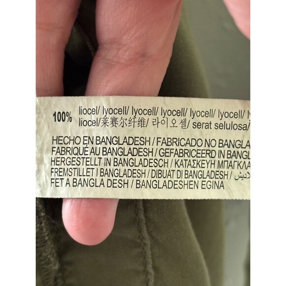 Zara Tencel Olive Button-Up Longline Shirt Dress W/ Tie Sleeve Detail S - Picture 10 of 10